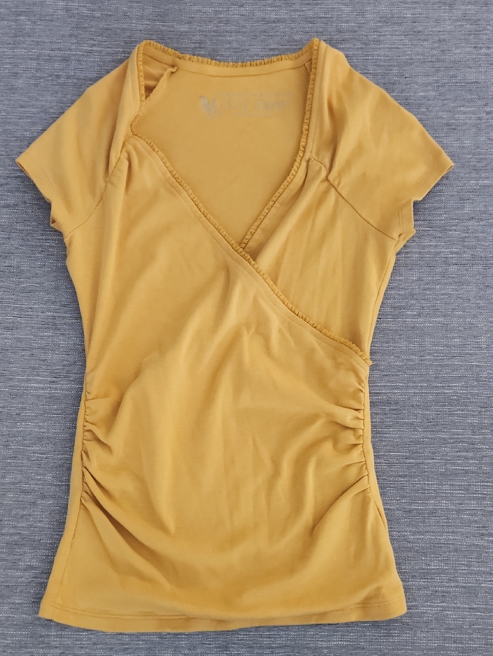 Women’s Wrap-Front Short Sleeve Tee in Mustard